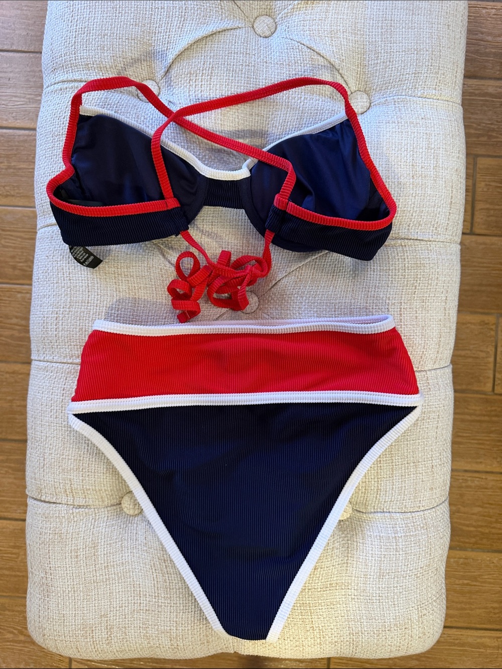 Beach Riot Red and Navy Contrast Ribbed Bikini Small - Picture 3 of 4